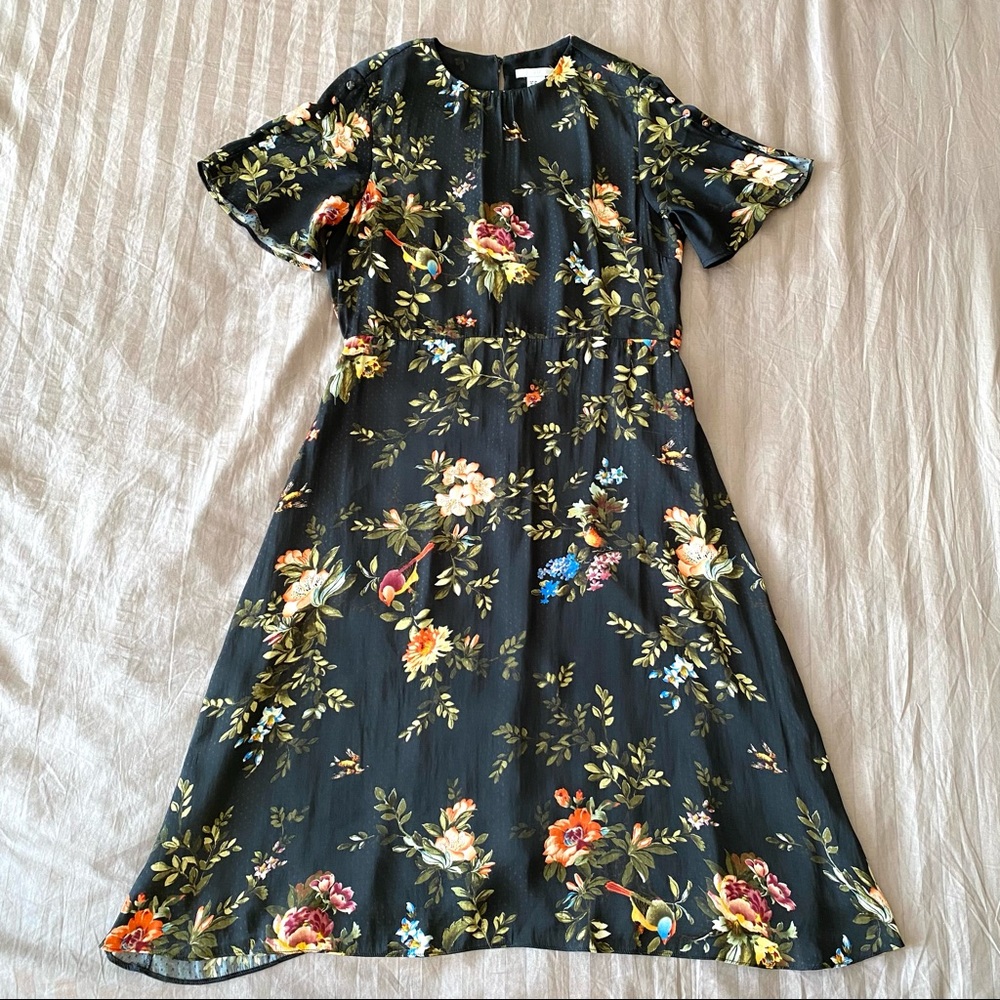 H&M Black Floral Midi Dress Size 8